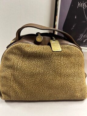 Borbonese Redwall Textured Tan & Brown Top-Handle Bag